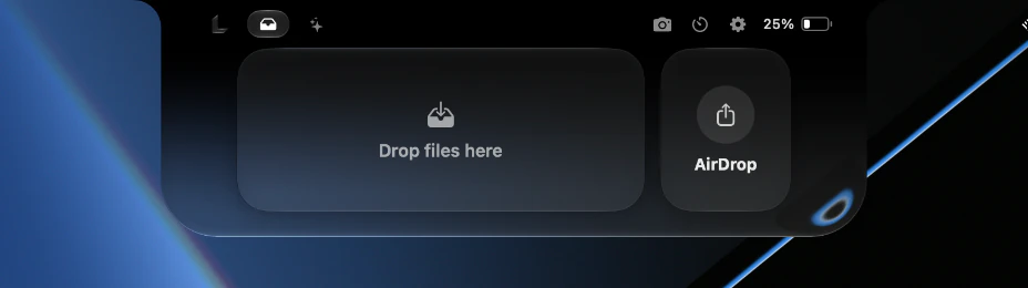 The Lenotch shelf with a drop zone and an AirDrop button