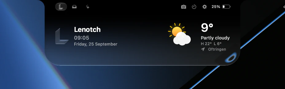 Lenotch home view with time, date and weather